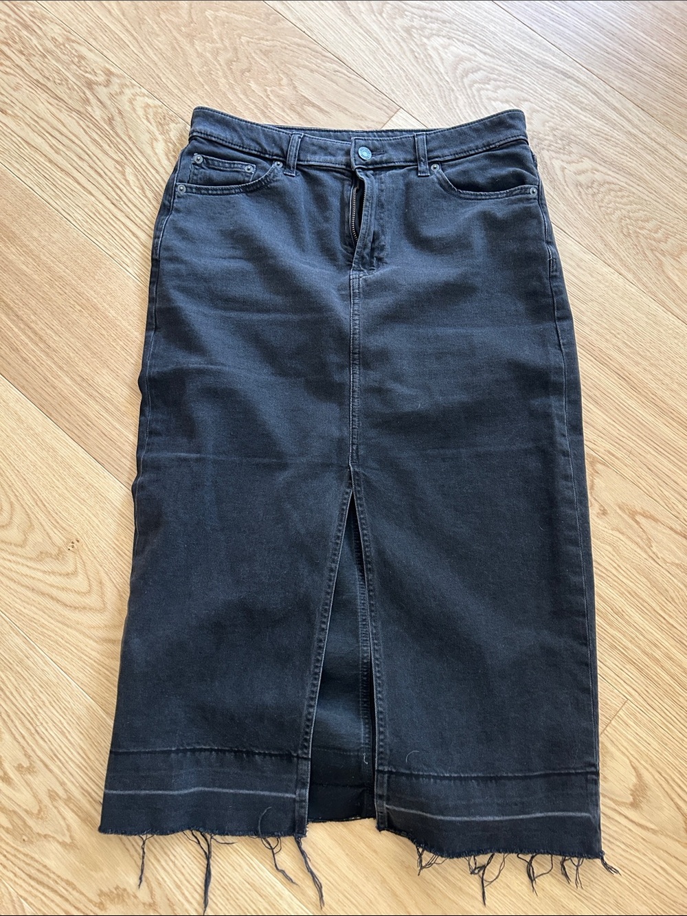 Gap Black Denim Midi Skirt with Front Slit